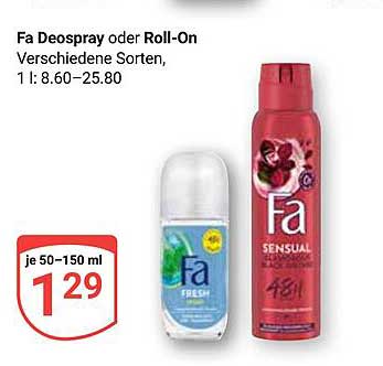 Fa Deospray oder Roll-On Verschiedene Sorten, 1 l: 8.60–25.80