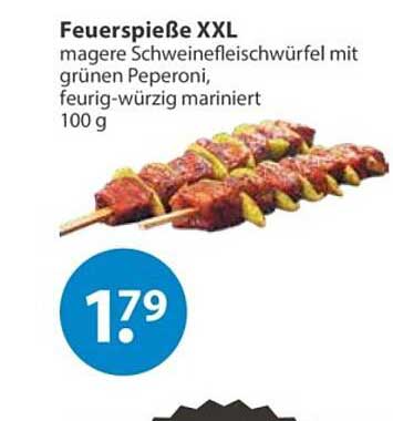 Feuerspieße XXL magere Schweinefleischwürfel mit grünen Peperoni, feurig-würzig mariniert 100 g