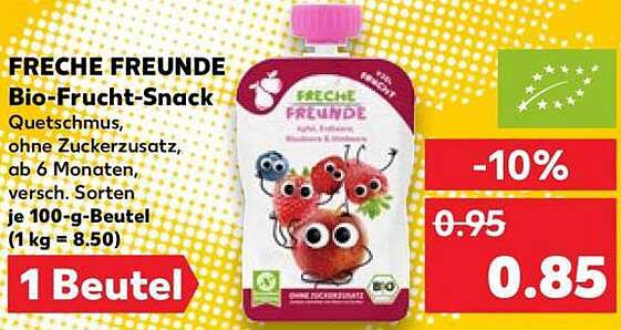 FRECHE FREUNDE Bio-Frucht-Snack Quetschmus, ohne Zuckerzusatz, ab 6 Monaten, versch. Sorten je 100-g-Beutel (1 kg = 8.50) 1 Beutel
