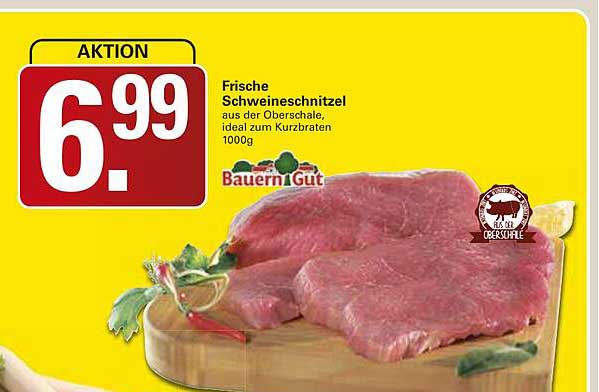 Frische Schweineschnitzel aus der Oberschale, ideal zum Kurzbraten 1000g