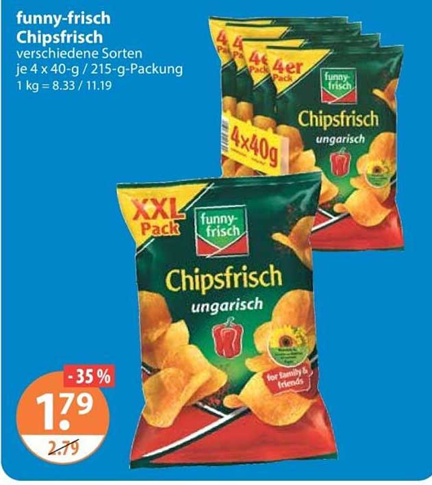 funny-frisch Chipsfrisch verschiedene Sorten je 4 x 40-g / 215-g-Packung 1 kg = 8.33 / 11.19