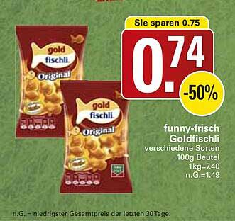 funny-frisch Goldfischli verschiedene Sorten 100g Beutel 1kg=7,40 n.G.=1,49