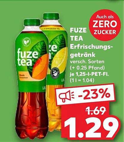 FUZE TEA Erfrischungsgetränk versch. Sorten (+ 0.25 Pfand) je 1,25 l PET-Fl. (1 l = 1.04)