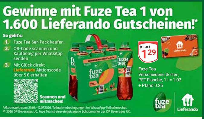Fuze Tea Verschiedene Sorten, PET-Flasche, 1 l = 1.03 + Pfand 0.25