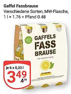 Gaffel Fassbrause Verschiedene Sorten, MW-Flasche, 1 l = 1,76 + Pfand 0.48