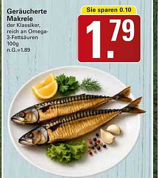 Geräucherte Makrele der Klassiker, reich an Omega-3-Fettsäuren 100g