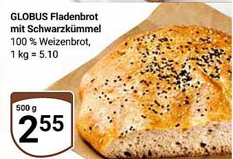 GLOBUS Fladenbrot mit Schwarzkümmel 100 % Weizenbrot, 1 kg = 5.10
