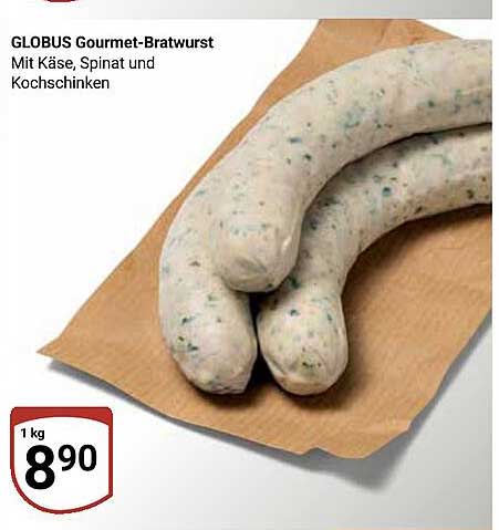 GLOBUS Gourmet-Bratwurst Mit Käse, Spinat und Kochschinken