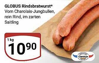 GLOBUS Rindsbratwurst* Vom Charolais-Jungbullen, rein Rind, im zarten Saitling