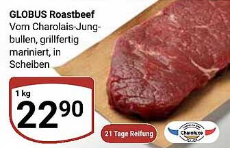 GLOBUS Roastbeef Vom Charolais-Jungbullen, grillfertig mariniert, in Scheiben