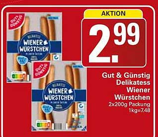 GUT & GÜNSTIG Delikatess Wiener Würstchen 2x200g Packung 1kg=7,48