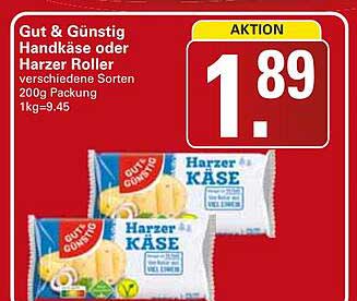 Gut & Günstig Handkäse oder Harzer Roller verschiedene Sorten 200g Packung 1kg=9.45