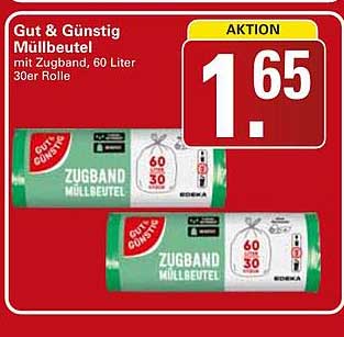 Gut & Günstig Müllbeutel mit Zugband, 60 Liter, 30er Rolle