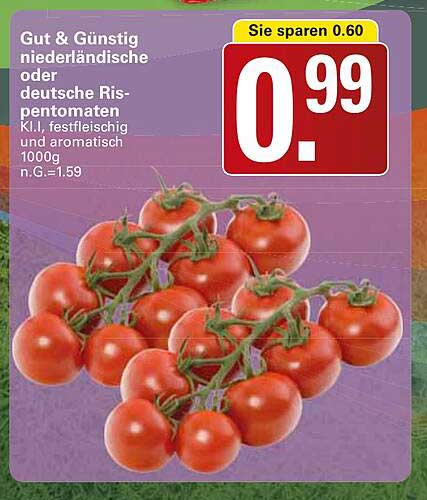 Gut & Günstig niederländische oder deutsche Ris-pentomaten K.I., festfleischig und aromatisch 1000g
