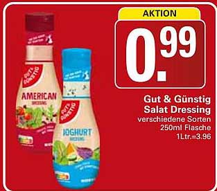 Gut & Günstig Salat Dressing verschiedene Sorten 250ml Flasche 1Ltr.=3.96