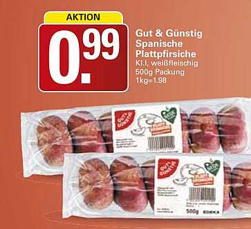 Gut & Günstig Spanische Plattpfirsiche K.I. weißfleischig 500g Packung 1kg=1.98