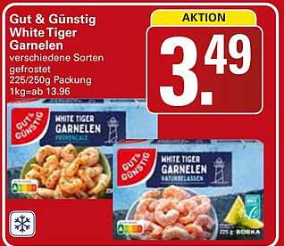 Gut & Günstig White Tiger Garnelen verschiedene Sorten gefrostet 225/250g Packung 1kg-ab 13.96