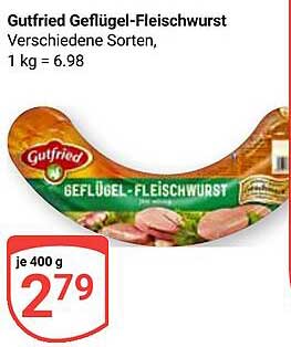 Gutfried Geflügel-Fleischwurst Verschiedene Sorten, 1 kg = 6.98