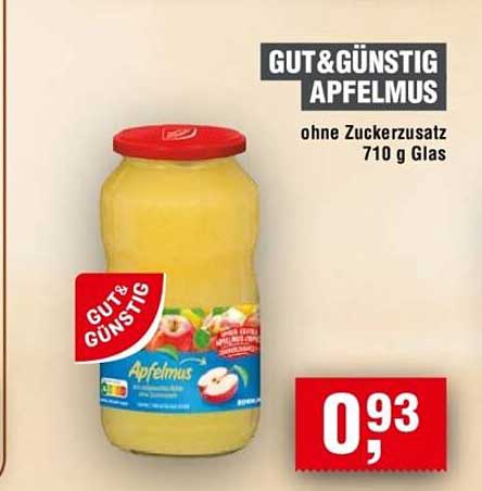 GUT&GÜNSTIG APFELMUS ohne Zuckerzusatz 710 g Glas