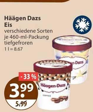 Häagen Dazs Eis verschiedene Sorten je 460-ml-Packung tiefgefroren