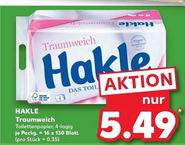 HAKLE Traumweich Toilettenpapier, 4-lagig je Packg. = 16 x 130 Blatt (pro Stück = 0.35)