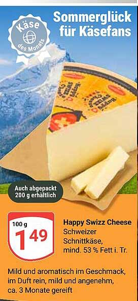 Happy Swizz Cheese Schweizer Schnittkäse, mind. 53 % Fett i. Tr.