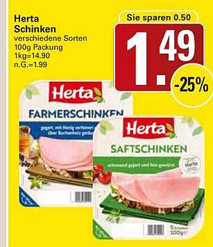 Herta Schinken verschiedene Sorten 100g Packung