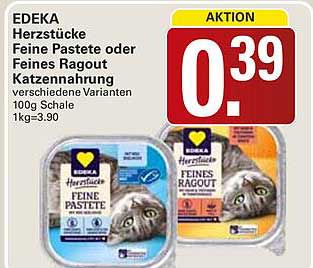 Herzstücke Feine Pastete oder Feines Ragout Katzennahrung verschiedene Varianten 100g Schale 1kg=3,90