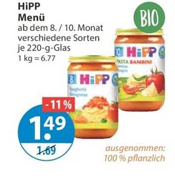 HiPP Menü ab dem 8./10. Monat verschiedene Sorten je 220-g-Glas