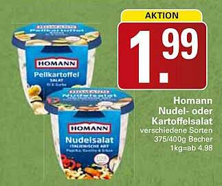 Homann Nudel- oder Kartoffelsalat verschiedene Sorten 375/400g Becher 1kg=ab 4.98