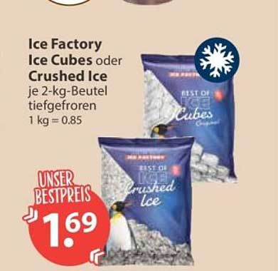 Ice Factory Ice Cubes oder Crushed Ice je 2-kg-Beutel tiefgefroren