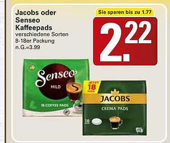 Jacobs oder Senseo Kaffeepads verschiedene Sorten 8-18er Packung