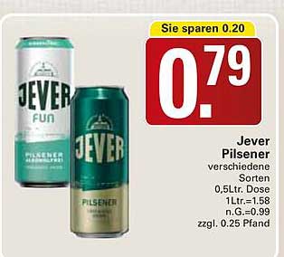 Jever Pilsener verschiedene Sorten 0,5Ltr. Dose 1 Ltr.=1,58 n.G.=0.99 zzgl. 0.25 Pfand