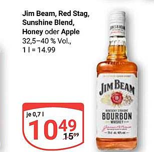 Jim Beam, Red Stag, Sunshine Blend, Honey oder Apple 32,5–40 % Vol., 1 l