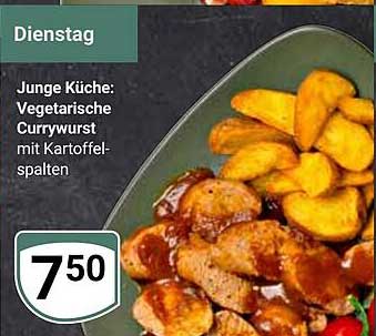 Junge Küche: Vegetarische Currywurst mit Kartoffelspalten