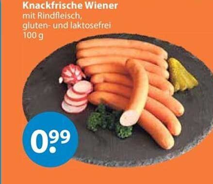 Knackfrische Wiener mit Rindfleisch, gluten- und laktosefrei 100 g