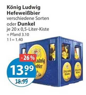 König Ludwig Hefeweißbier verschiedene Sorten oder Dunkel je 20 x 0,5-Liter-Kiste + Pfand 3.10 1 l = 1.40