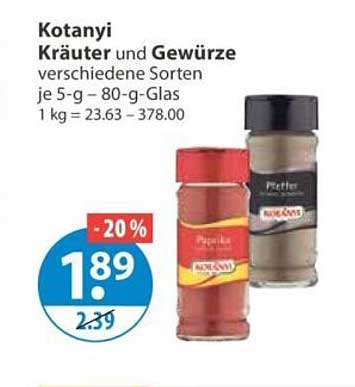 Kotanyi Kräuter und Gewürze verschiedene Sorten je 5-g – 80-g-Glas 1 kg = 23.63 – 378.00