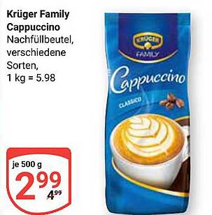 Krüger Family Cappuccino Nachfüllbeutel, verschiedene Sorten, 1 kg = 5.98