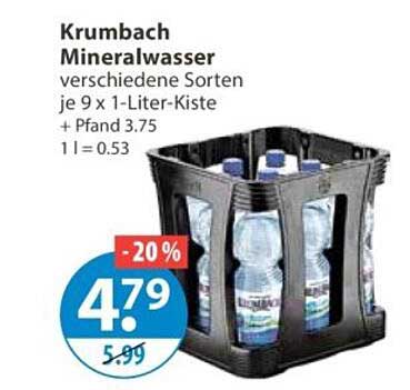 Krumbach Mineralwasser verschiedene Sorten je 9 x 1-Liter-Kiste + Pfand 3.75 1l = 0.53