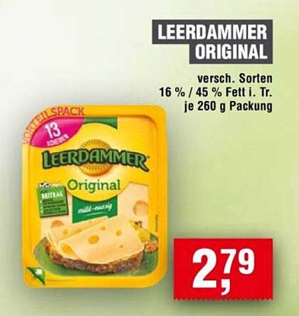 LEERDAMMER ORIGINAL versch. Sorten 16 % / 45 % Fett i. Tr. je 260 g Packung