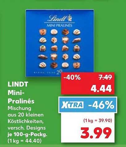 LINDT Mini-Pralinés Mischung aus 20 kleinen Köstlichkeiten, versch. Designs je 100-g-Packg. (1 kg = 44.40)