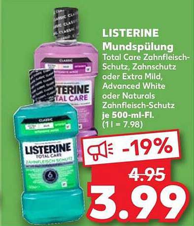 LISTERINE Mundspülung Total Care Zahnfleisch-Schutz, Zahnschutz oder Extra Mild, Advanced White oder Naturals Zahnfleisch-Schutz je 500-ml-Fl. (1 l = 7.98)