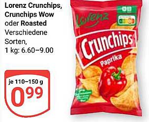 Lorenz Crunchips, Crunchips Wow oder Roasted Verschiedene Sorten, 1 kg: 6.60–9.00