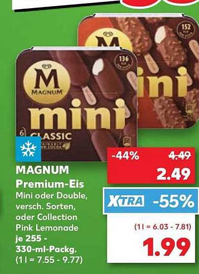 MAGNUM Premium-Eis Mini oder Double, versch. Sorten, oder Collection Pink Lemonade je 255-330-ml-Packg. (1 l = 7.55 - 9.77)