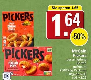McCain Pickers verschiedene Sorten gefrostet 230/275g 1kg=ab 5.96 n.g. 3.29