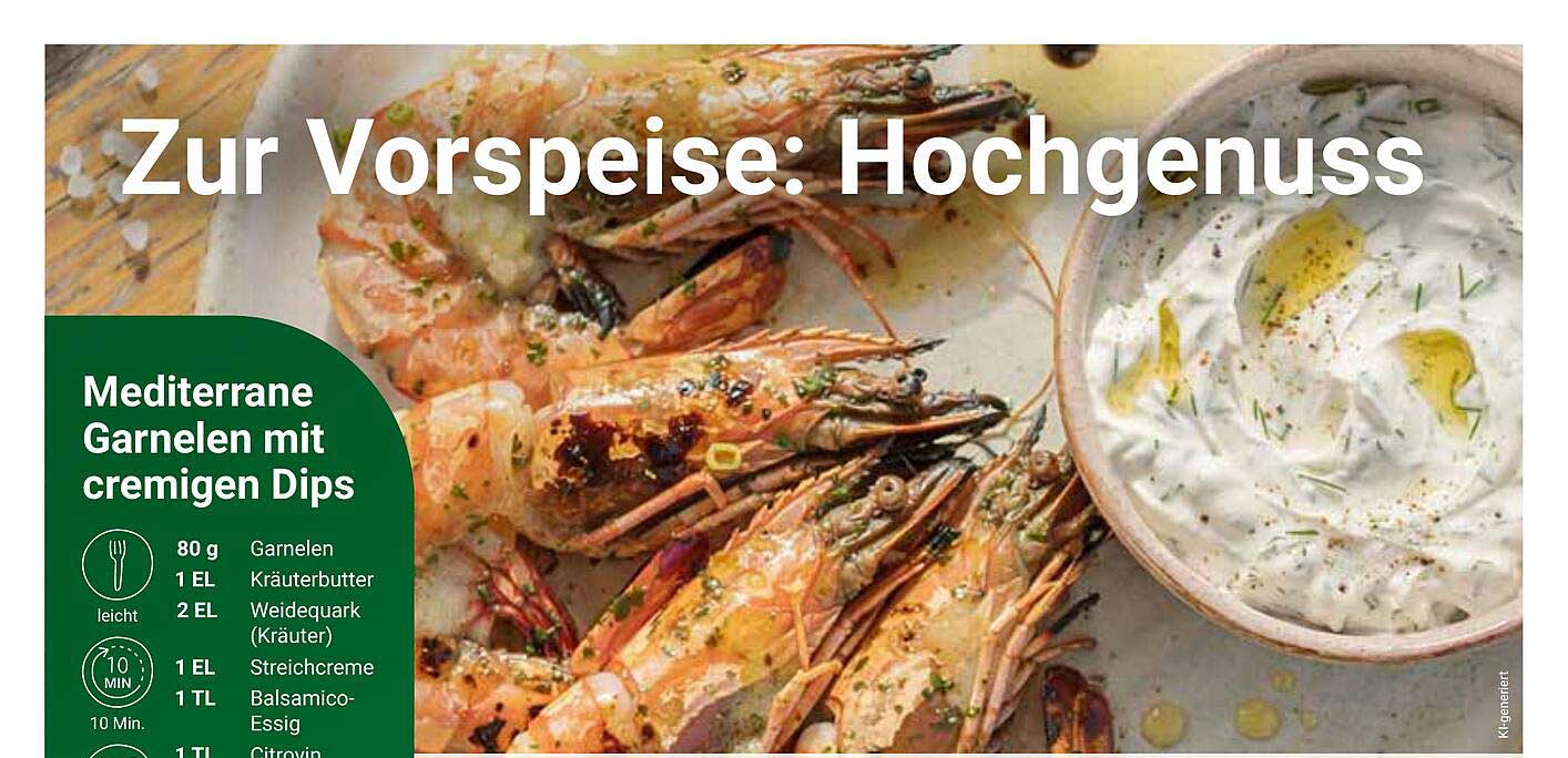Mediterrane Garnelen mit cremigen Dips