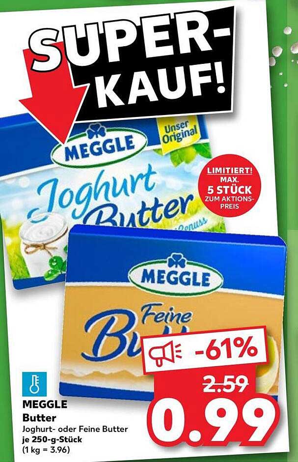 MEGGLE Butter Joghurt- oder Feine Butter je 250-g-Stück (1 kg = 3.96)
