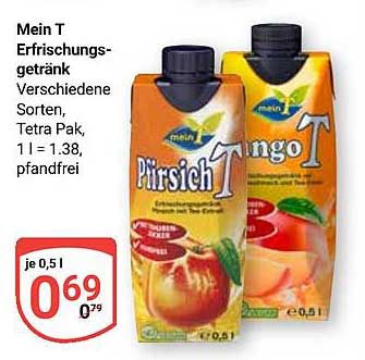 Mein T Erfrischungsgetränk Verschiedene Sorten, Tetra Pak, 1 l = 1.38, pfandfrei