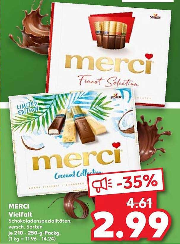 MERCI Vielfalt Schokoladenspezialitäten, versch. Sorten je 200 - 250-g-Packg. (1 kg = 11.96 - 14.24)